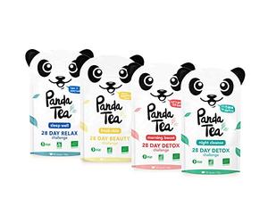 Panda Tea - Té Certificado bio- caja de 4 mezclas (112 bolsas) - reto detox, relajación, belleza, Biológico