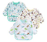 PandaEar 3 Pack Baberos con Mangas Largas | Babero Impermeable de Cuerpo Completo para Bebés Infantes Niños de 6 a 24 Meses | Babero para Bebés durante la Alimentación