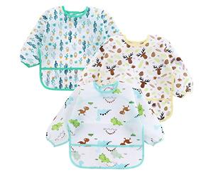 PandaEar 3 Pack Baberos con Mangas Largas | Babero Impermeable de Cuerpo Completo para Bebés Infantes Niños de 6 a 24 Meses | Babero para Bebés durante la Alimentación