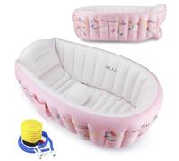 PandaEar Bañera inflable de unicornio rosa para bebé, bañera portátil para niños pequeños, bañera de viaje plegable para uso doméstico y exterior