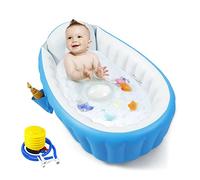PandaEar Bañera Inflable para Bebés, Bañera Portátil para Bebés, con Bomba de Aire, Plegable, Antideslizante, Mini Piscina de Aire para Recién Nacidos (Azul)