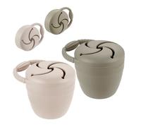 PandaEar Contenedores de Bocadillos de Silicona, Tazas Plegables a Prueba de Derrames con Recolector de Alimentos para Bebés y Niños Pequeños, Paquete de 2 (Beige Caro/Nuez)