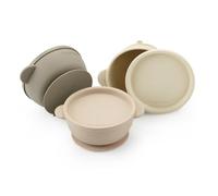 PandaEar Juego de 3 tazones para bebé con succión | Tazones de silicona a prueba de fugas que se mantienen en su lugar con tapas para bebés, niños pequeños e infantes (Marrón Bronceado)