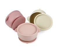 PandaEar Juego de 3 tazones para bebé con succión | Tazones de silicona a prueba de fugas que se mantienen en su lugar con tapas para bebés, niños pequeños e infantes -Rosa