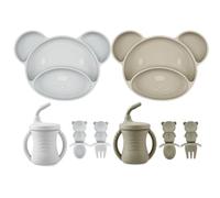 PandaEar Juego de Alimentación de Silicona para Bebés, 8 Piezas, Platos con Succión Divididos, Vaso de Entrenamiento, Cucharas y Tenedores para Bebés de 6+ Meses, Suministros para Alimentación Guiada