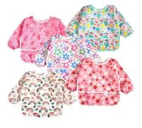 PandaEar Pack de 5 Baberos de Manga Larga para Bebé | Babero Impermeable de Manga Completa para Bebés y Niños Pequeños de 6 a 36 Meses