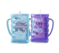 PandaEar Paquete de 2 soportes para bolsas de alimentos a prueba de apretar para niños pequeños, soporte para bolsa de bebé con asa para cajas de jugo, azul/morado