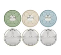 PandaEar Paquete de 3 Platos de Acero Inoxidable para Bebé, Plato Dividido para Niños Pequeños para el Método de Alimentación Autónoma, Set de Alimentación para Bebé Antideslizante (Azul/Verde/Marrón)