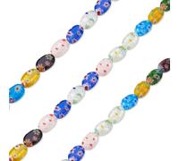 PandaHall - 1 hebra de cuentas de vidrio Millefiori planas ovaladas hechas a mano, 12 x 8 x 3,5 ~ 4 mm, cuentas de cristal para hacer joyas, colores mezclados al azar