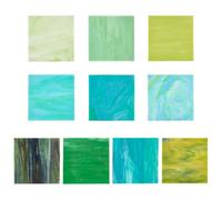 PandaHall 10 Hojas Vidrio de 10 Colores 10x10cm Grandes mosaicos de Vidrio de Catedral Azulejos de Mosaico de Variedad Verde y Azul para proyectos de Pasatiempos de Vidrio y mosaicos