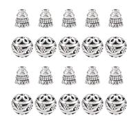 PandaHall 10 juegos de cuentas sueltas gurú de plata envejecida, 11 mm, 3 agujeros, cabeza de Buda de metal para bricolaje, collar, pulsera, fabricación de joyas