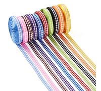 Pandahall 10 rollos de cinta de poliéster a cuadros de 1/4 x 11 yardas, 10 colores, patrón de tartán, encaje de serpentina de celosía para envolver regalos, lazo para el pelo