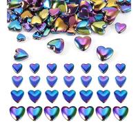 PandaHall - 100 cuentas de hematita no magnéticas de 6/8/10/12 mm, cuentas de piedras preciosas de corazón, color arcoíris, cuentas sueltas a granel para hacer pulseras, collares, joyas