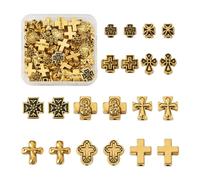 Pandahall - 100 cuentas espaciadoras de cruz dorada envejecida, estilo tibetano, crucifijo, crucifijo, cruz sagrada, cuentas de metal religioso, cuentas de oración para rosario, collar católico