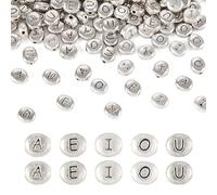 PandaHall 100 piezas de cuentas tibetanas estilo vocal con letras del alfabeto en plata envejecida, cuentas espaciadoras ovaladas de pony a granel para pulseras de amistad y elaboración de joyas