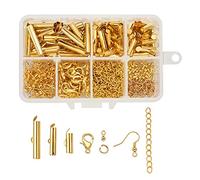 PandaHall 100 piezas de tubo de latón deslizante en el extremo de cierre dorado con ganchos para pendientes de pez y cierres de aleación de acero inoxidable con anillo de salto abierto de hierro