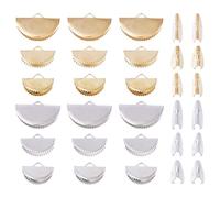 PandaHall - 120 extremos de crimpado de cinta, 3 tamaños, medio redondo, para hacer joyas (dorado y platino)