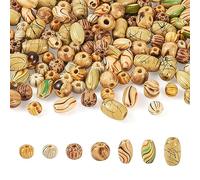 PandaHall - 140 cuentas redondas de madera natural, ovaladas, redondas, a rayas, sueltas, para guirnaldas, manualidades, macramé, fabricación de joyas