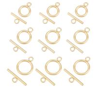 Pandahall 15 juegos 304 cierres de mordaza de acero inoxidable 3 tamaños redondos Toggle Clasps Connectors para Collares Pulseras Fabricación de Joyas Dorado