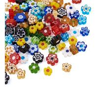 PandaHall 180 cuentas de cristal millefiori hechas a mano con forma de flor cuentas de cristal de 9 colores espaciador de vidrio cuentas sueltas para pulsera collar pendientes joyería de artesanías
