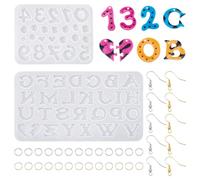 PandaHall - 2 moldes de resina de silicona con letra A-Z número 0-9, molde de resina epoxi UV, medio corazón, moldes de fundición 3D para manualidades epoxi, fabricación de joyas