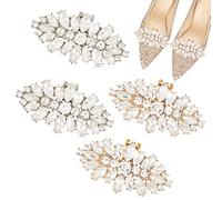 PandaHall 2 pares de pinzas para zapatos, pinzas para zapatos de metal de cristal con diamantes de imitación, hebilla de zapatos en forma de ojo de caballo, dorado/platino, 2 colores