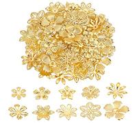 PandaHall 200 tapas de cuentas de flores, 10 estilos de filigrana espaciadoras de cuentas de metal, tapas tibetanas para manualidades, aretes, pulseras, collares, dorado