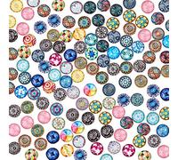 PandaHall 200pcs 12 mm Mosaico Impreso Cabujones de cúpula de vidrio Color mezclado Medio cabujón Redondo Mosaico Azulejo para colgante de fotos Fabricación de joyas
