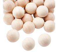 PandaHall 28 bolas de madera grandes de 30 mm, bolas redondas de madera natural sin agujero, bolas de bricolaje decorativas de madera para manualidades de Navidad, fabricación de cabezas