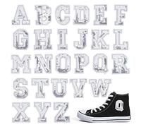 PandaHall 28 Piezas Parches de Letras de Lentejuelas Plateadas, 5cm Parches Decorativos para Planchar En el Alfabeto A-Z Parches Decorativos para Sombreros Bolsos Chaquetas Manualidades