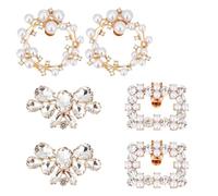 PandaHall 3 pares pinzas para zapatos, 3 estilos Pinzas de zapatos de metal cristal Rhinestone Hebillas de zapato de flor de corona rectángulo Encantos de joyería de zapatos brillantes