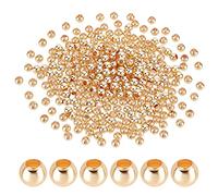 PandaHall 300 unids cuentas espaciadoras chapadas en oro de 14 K, perlas de conexión sueltas de larga duración de 2,4 mm perlas de latón liso redondas perlas de bola sin costuras para joyería