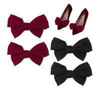 PandaHall 4 Pinzas de Arco para Zapatos, Clips de Joyería de Poliéster, Elegantes con Cinta Desmontable para Zapatos Planos, Negro y Rojo Oscuro