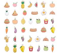 PandaHall - 40 colgantes de frutas y verduras, dijes de alimentos, esmalte dorado, fresa, melocotón, mango, calabaza, pizza, colgantes para manualidades, collares, pulseras