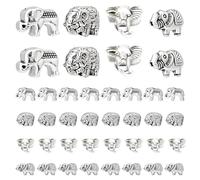 PandaHall 40 cuentas intermedias de elefante, 4 estilos, perlas de animales de elefante feliz, aleación tibetana, cuentas sueltas talladas, para hacer joyas, plata antigua