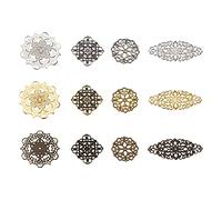 PandaHall 48 dijes de filigrana colgantes de 4 estilos de 5 colores, conectores de eslabones de filigrana de flores para bricolaje, horquillas, aretes, joyería