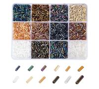 PandaHall 4806 perlas de corneón de cristal, 12 estilos, perlas de semilla largas metálicas, perlas artesanales, perlas espaciadoras para pulseras, collares, cadena de tamaño, 6 x 2 mm, 4 x 2 mm