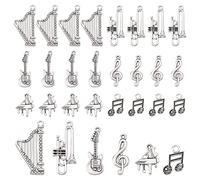 Pandahall 5 Series Conjuntos de instrumentos musicales colgantes de plata antiguos de aleacion de estilo tibetanoguitarraar pa trompetapianonota musicalcolgantes clave de solsin plomo
