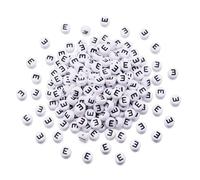Pandahall - 500 cuentas de acrílico de 7 x 4 mm, color blanco y plano redondo con letras vocales de letra E, cuentas acrílicas para hacer joyas