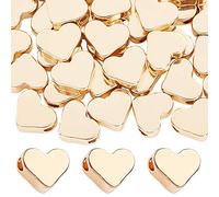 PandaHall 60 cuentas de latón con forma de corazón, chapado en oro de larga duración, cuentas espaciadoras de corazón de metal para collar, pulsera, pendientes, manualidades, San Valentín