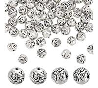 PandaHall - 60 cuentas espaciadoras de plata de 8 mm, cuentas de metal de aleación tibetana, cuentas redondas plateadas para hacer joyas, pulseras y manualidades, agujero: 1,5 mm