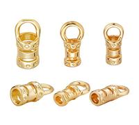 PandaHall 60 unids tapas de extremo del cable, tapa de cuero chapado en oro 18K pegamento barril tapas de extremo de tubo de latón engarzado cuentas tapas de extremo para la creación de joyas