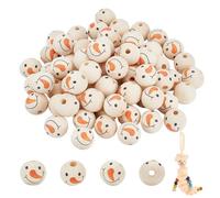 PandaHall 70 Cuentas de Madera de muñeco de Nieve de 20 mm, Cuentas de Madera Natural, Cuentas de Navidad rústicas de Granja para Guirnalda de macramé, árbol de Navidad, decoración del hogar