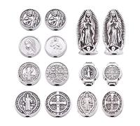 Pandahall - 70 piezas de medalla de Jesús con cruz de San Benito, cuentas sueltas de la Virgen María, espaciadores para hacer rosarios, collares, pulseras, joyas religiosas