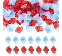 PandaHall - 72 cuentas de cristal con forma de hojas y hojas, cuentas de cristal hechas a mano, espaciadoras de lámpara, color rojo y azul para hacer collares, aretes, joyas