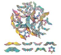 PandaHall 8 estilos de perlas de ala de ángel, 32 perlas de encanto de estrella de mariposa de ala de hada colgante alas de ángel perlas de alas arco iris para pendientes collar pulsera joyería