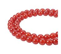 PandaHall Aproximadamente 48 unidades de hilo de 8 mm de perlas de cornalina natural con perlas redondas de grado con cuerdas de perlas para pulseras, collares, manualidades, joyas, rojo