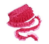 Pandahall - Cinta de gasa con volantes de 2 capas de organza satinada de 21,8 yardas, 1-5/8 pulgadas, color rosa intenso, plisada, para costura de tela, apliques bordados, decoración de fiesta de boda