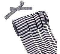 Pandahall Cinta de poliéster a cuadros en blanco y negro de 5 rollos de cinta de picnic Cinta de Navidad para hacer lazos, costura, envoltura de regalos, boda, despedida de soltera