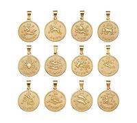 PandaHall - Colgantes redondos planos con signo del zodiaco doce constelaciones, Acero inoxidable, Acero inoxidable.